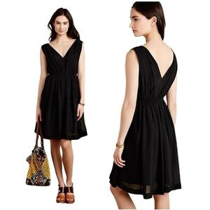 Anthropologie Black knee-length sleeveless A-line dress with v-neck